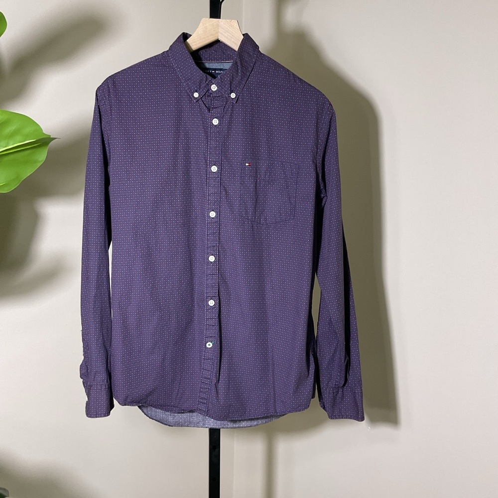 Tommy Hilfiger New York Fit Button Down Shirt Men Large Purple Print